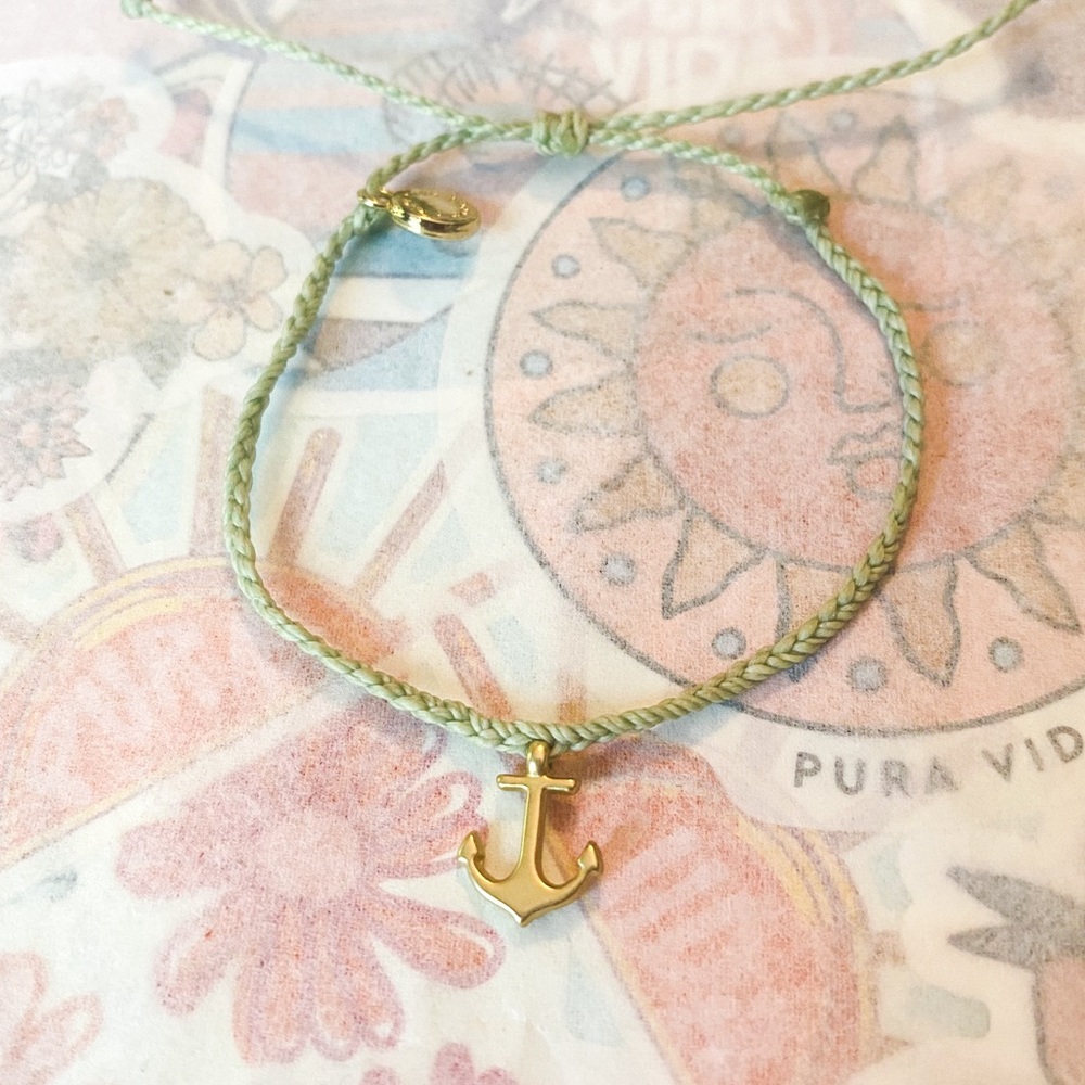 Pura Vida gold anchor spearmint bitty braid bracelet